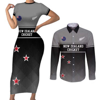 Custom New Zealand Cricket Couples Matching Short Sleeve Bodycon Dress and Long Sleeve Button Shirt Black Cap Unbeatable LT05 Black - Polynesian Pride