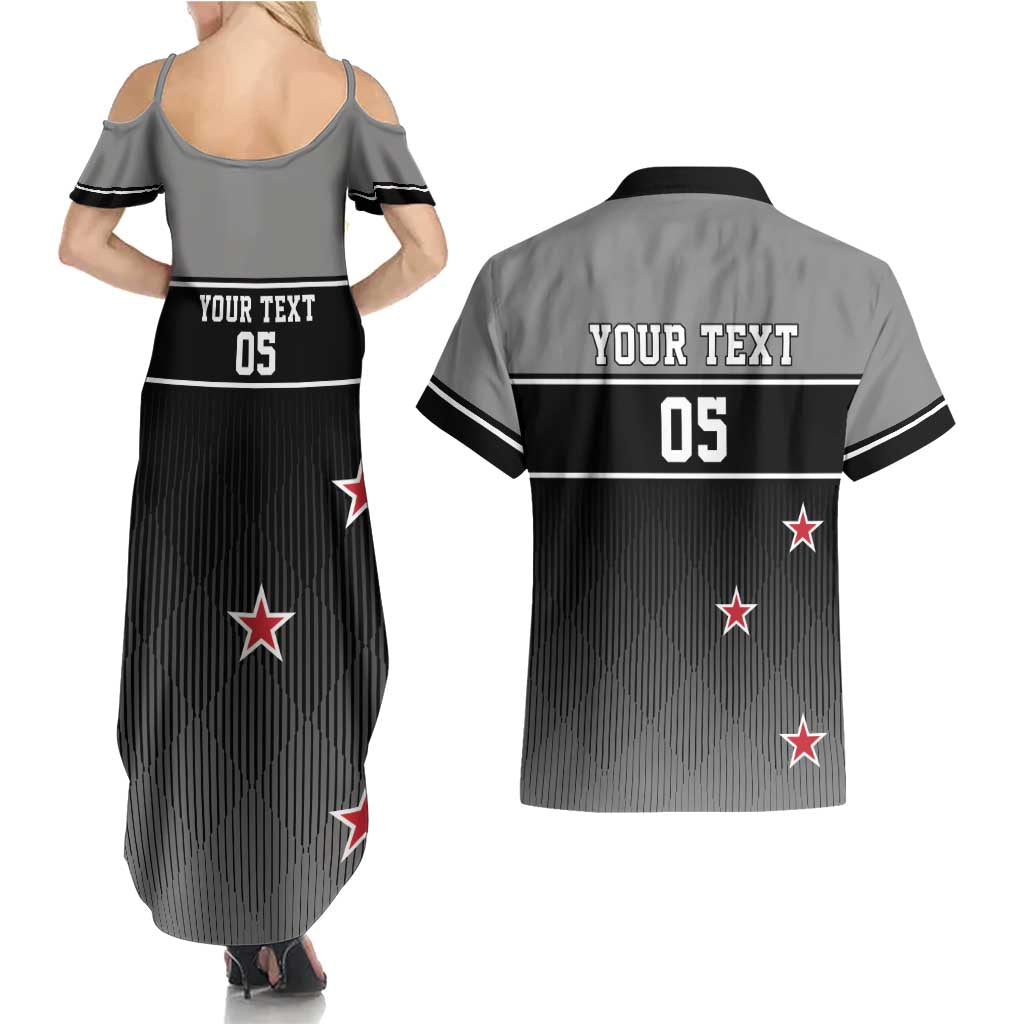 Custom New Zealand Cricket Couples Matching Summer Maxi Dress and Hawaiian Shirt Black Cap Unbeatable LT05 - Polynesian Pride