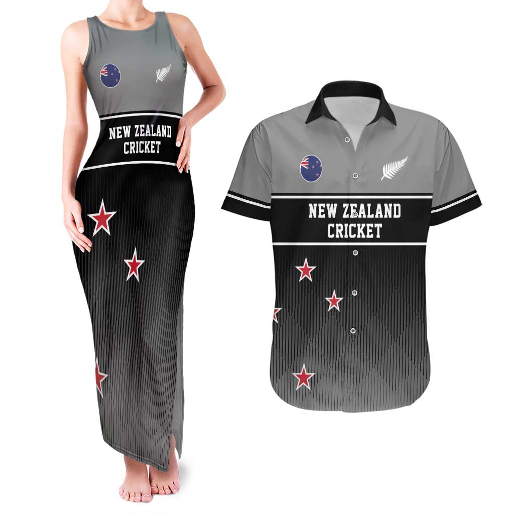 Custom New Zealand Cricket Couples Matching Tank Maxi Dress and Hawaiian Shirt Black Cap Unbeatable LT05 Black - Polynesian Pride