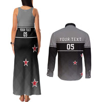 Custom New Zealand Cricket Couples Matching Tank Maxi Dress and Long Sleeve Button Shirt Black Cap Unbeatable LT05 - Polynesian Pride