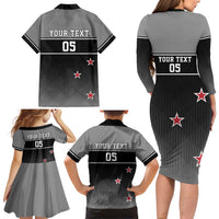 Custom New Zealand Cricket Family Matching Long Sleeve Bodycon Dress and Hawaiian Shirt Black Cap Unbeatable LT05 - Polynesian Pride