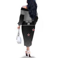 Custom New Zealand Cricket Family Matching Off The Shoulder Long Sleeve Dress and Hawaiian Shirt Black Cap Unbeatable LT05 - Polynesian Pride
