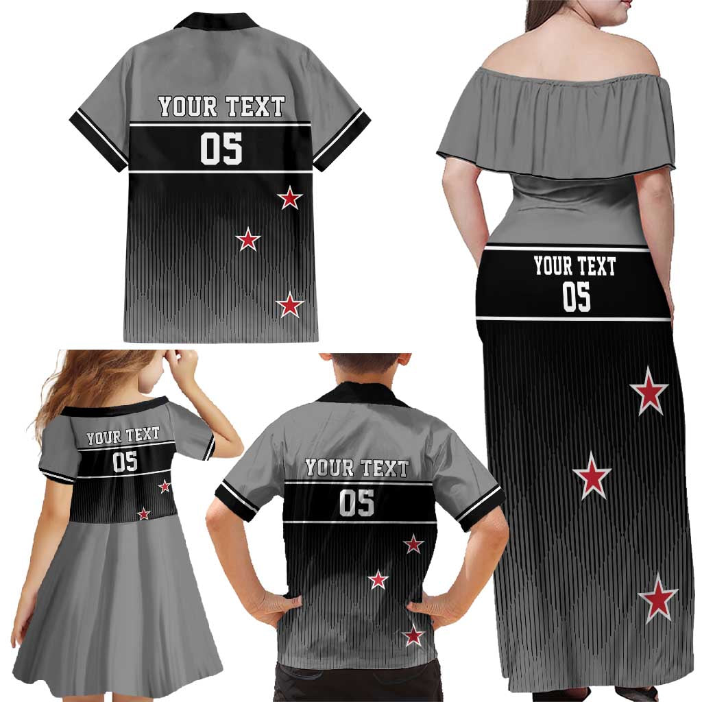 Custom New Zealand Cricket Family Matching Off Shoulder Maxi Dress and Hawaiian Shirt Black Cap Unbeatable LT05 - Polynesian Pride