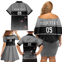 Custom New Zealand Cricket Family Matching Off Shoulder Short Dress and Hawaiian Shirt Black Cap Unbeatable LT05 - Polynesian Pride