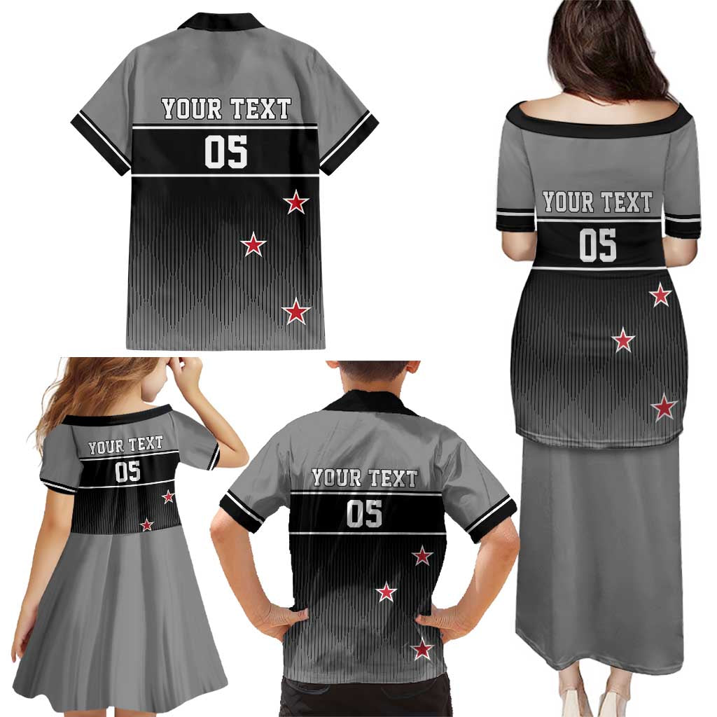 Custom New Zealand Cricket Family Matching Puletasi and Hawaiian Shirt Black Cap Unbeatable LT05 - Polynesian Pride