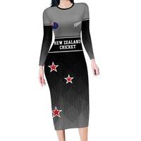 Custom New Zealand Cricket Long Sleeve Bodycon Dress Black Cap Unbeatable LT05 Long Dress Black - Polynesian Pride
