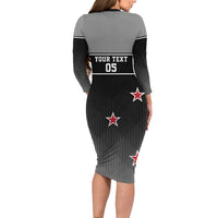 Custom New Zealand Cricket Long Sleeve Bodycon Dress Black Cap Unbeatable LT05 - Polynesian Pride