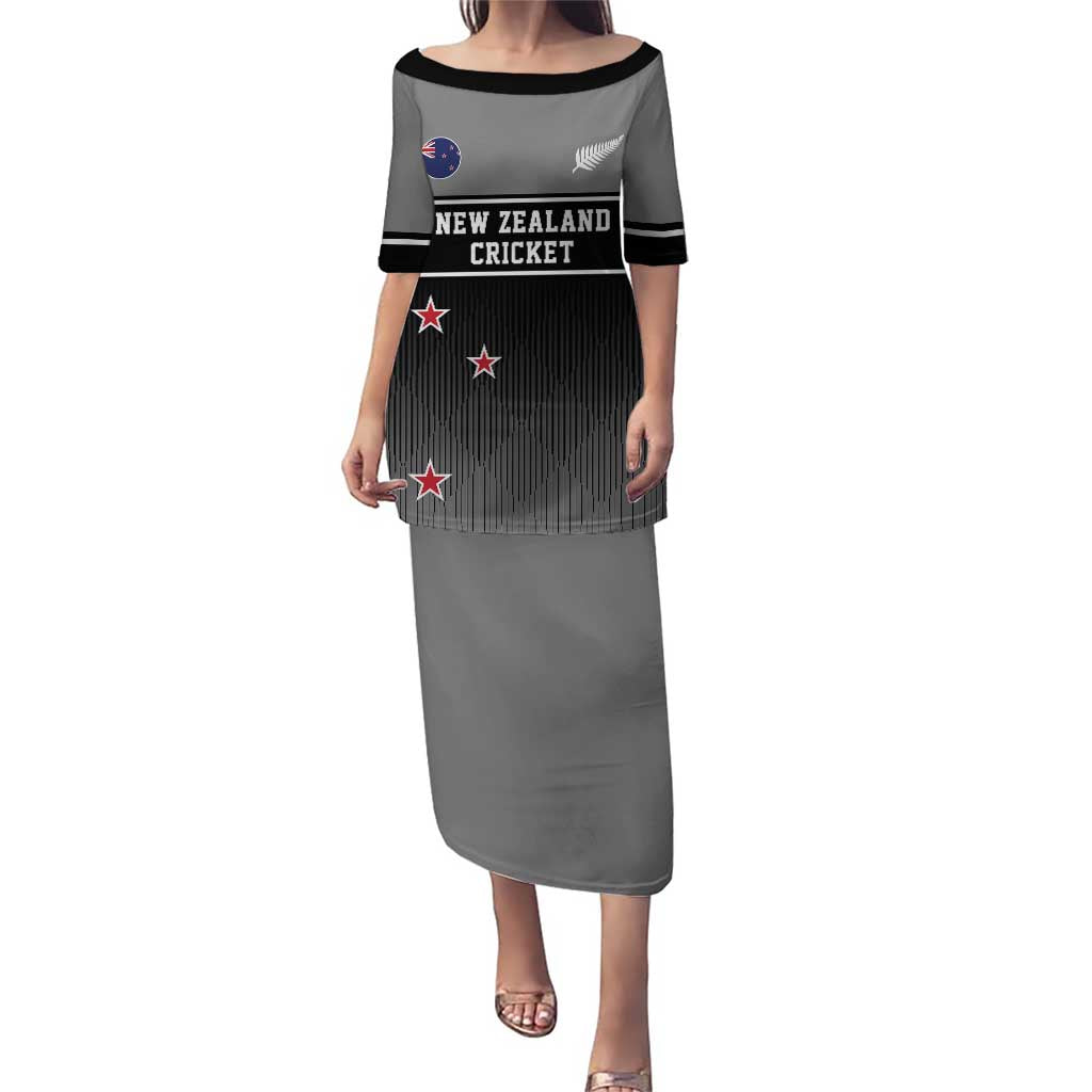 Custom New Zealand Cricket Puletasi Black Cap Unbeatable LT05 Long Dress Black - Polynesian Pride