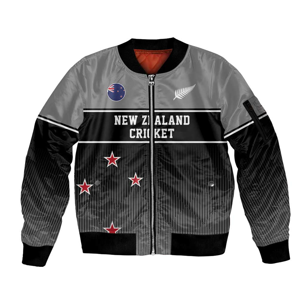 Custom New Zealand Cricket Sleeve Zip Bomber Jacket Black Cap Unbeatable LT05 Unisex Black - Polynesian Pride