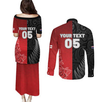 New Zealand And England Rugby Custom Couples Matching Puletasi and Long Sleeve Button Shirt Red Rose Mix Maori Pattern LT05 - Polynesian Pride