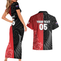 New Zealand And England Rugby Custom Couples Matching Short Sleeve Bodycon Dress and Hawaiian Shirt Red Rose Mix Maori Pattern LT05 - Polynesian Pride