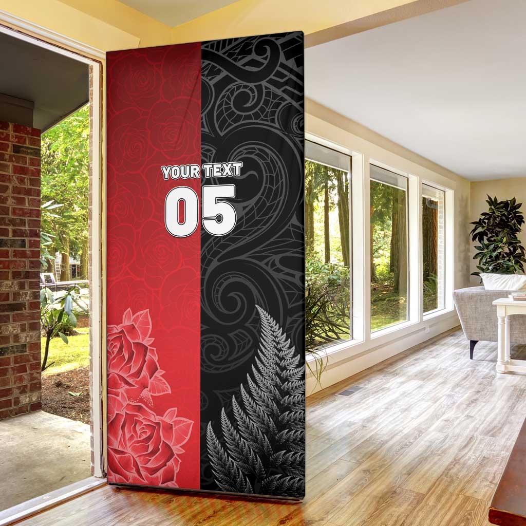 New Zealand And England Rugby Custom Door Cover Red Rose Mix Maori Pattern - Polynesian Pride