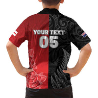 New Zealand And England Rugby Custom Family Matching Long Sleeve Bodycon Dress and Hawaiian Shirt Red Rose Mix Maori Pattern LT05 - Polynesian Pride