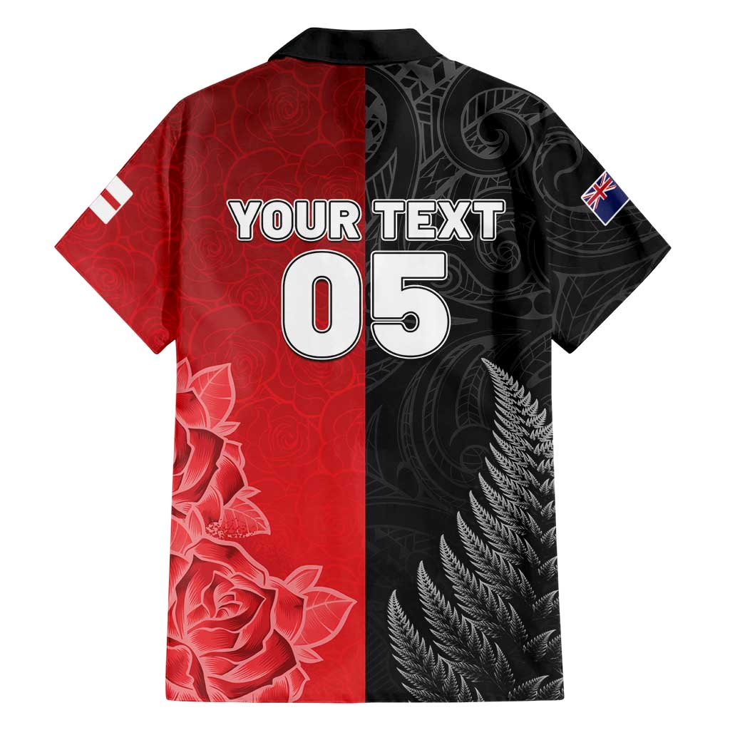 New Zealand And England Rugby Custom Family Matching Mermaid Dress and Hawaiian Shirt Red Rose Mix Maori Pattern LT05 - Polynesian Pride