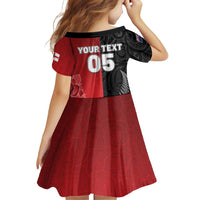 New Zealand And England Rugby Custom Family Matching Off Shoulder Short Dress and Hawaiian Shirt Red Rose Mix Maori Pattern LT05 - Polynesian Pride