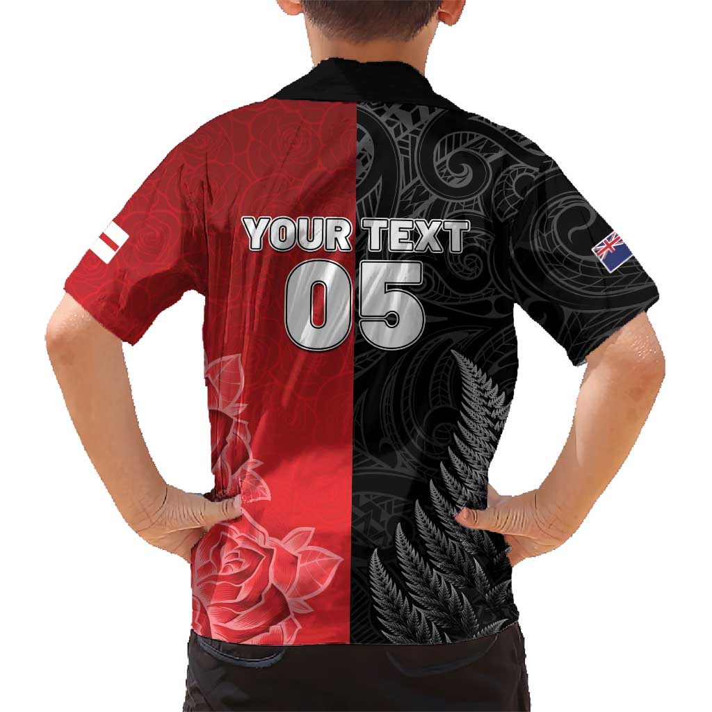New Zealand And England Rugby Custom Family Matching Tank Maxi Dress and Hawaiian Shirt Red Rose Mix Maori Pattern LT05 - Polynesian Pride