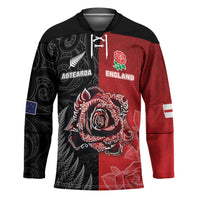 New Zealand And England Rugby Custom Hockey Jersey Red Rose Mix Maori Pattern LT05 Unisex Black - Polynesian Pride