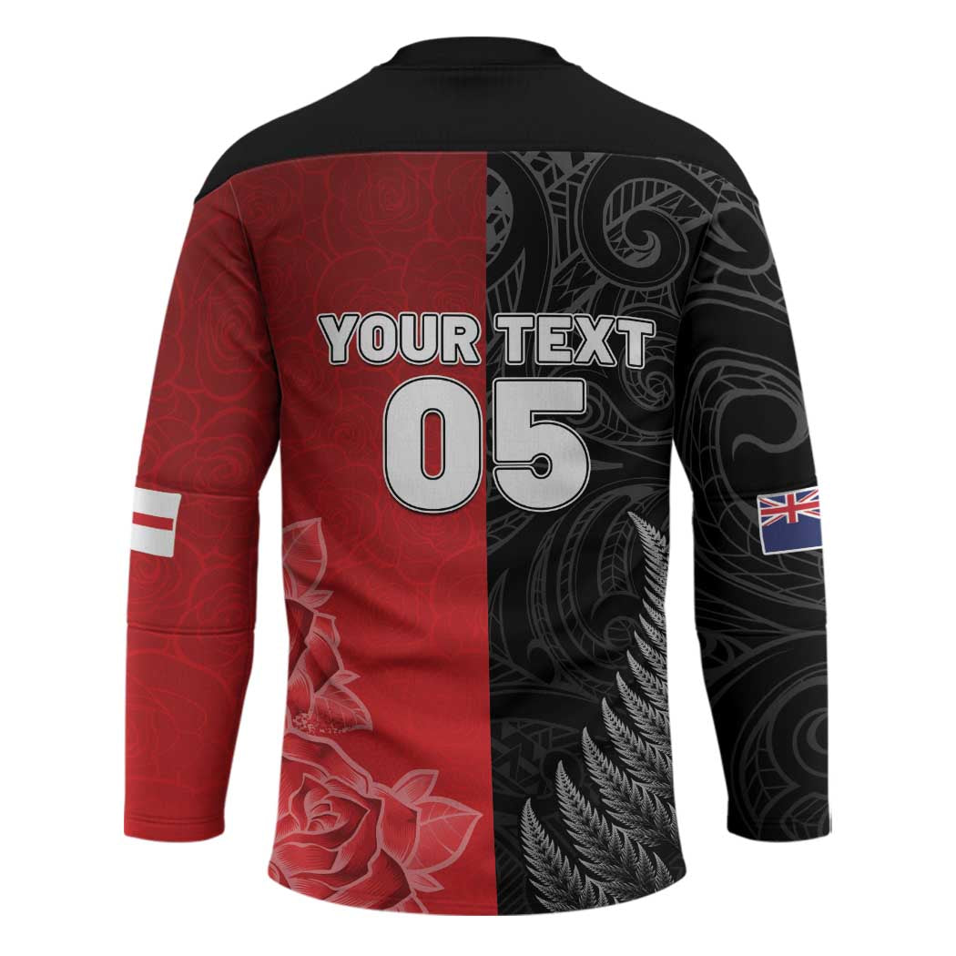 New Zealand And England Rugby Custom Hockey Jersey Red Rose Mix Maori Pattern LT05 - Polynesian Pride