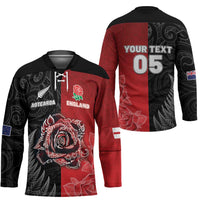 New Zealand And England Rugby Custom Hockey Jersey Red Rose Mix Maori Pattern LT05 - Polynesian Pride
