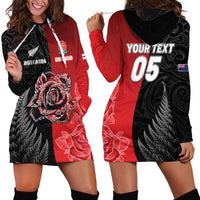 New Zealand And England Rugby Custom Hoodie Dress Red Rose Mix Maori Pattern LT05 - Polynesian Pride