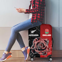 New Zealand And England Rugby Luggage Cover Red Rose Mix Maori Pattern - Polynesian Pride