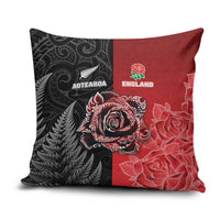New Zealand And England Rugby Pillow Cover Red Rose Mix Maori Pattern LT05 Black - Polynesian Pride