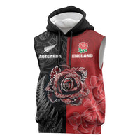 New Zealand And England Rugby Custom Sleeveless Hoodie Red Rose Mix Maori Pattern - Polynesian Pride