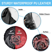 New Zealand And England Rugby Spare Tire Cover Red Rose Mix Maori Pattern - Polynesian Pride