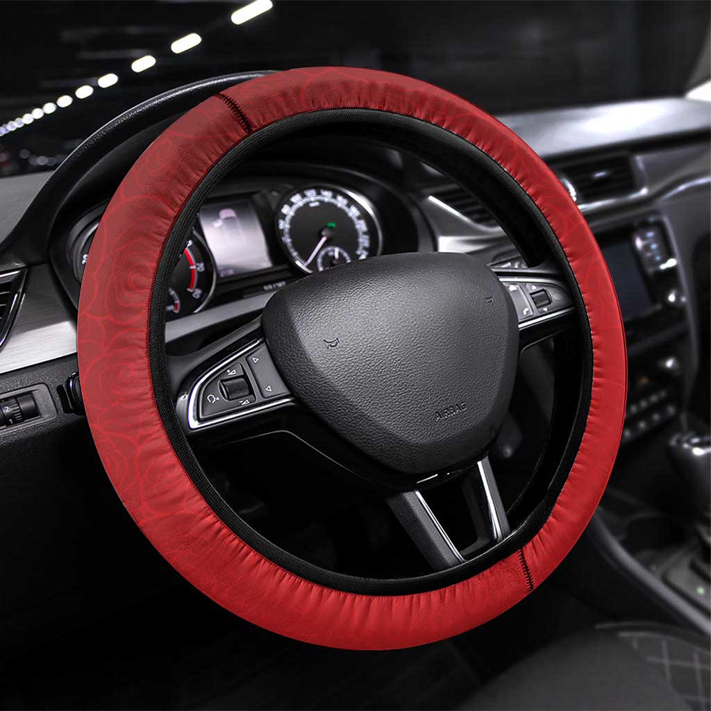 New Zealand And England Rugby Steering Wheel Cover Red Rose Mix Maori Pattern - Polynesian Pride