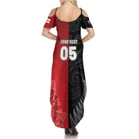 New Zealand And England Rugby Custom Summer Maxi Dress Red Rose Mix Maori Pattern LT05 - Polynesian Pride