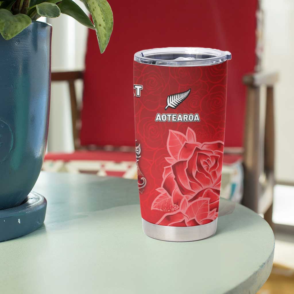 New Zealand And England Rugby Custom Tumbler Cup Red Rose Mix Maori Pattern - Polynesian Pride