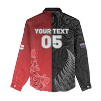 New Zealand And England Rugby Custom Women Casual Shirt Red Rose Mix Maori Pattern LT05 - Polynesian Pride