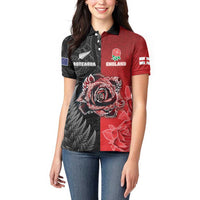 New Zealand And England Rugby Custom Women Polo Shirt Red Rose Mix Maori Pattern LT05 - Polynesian Pride