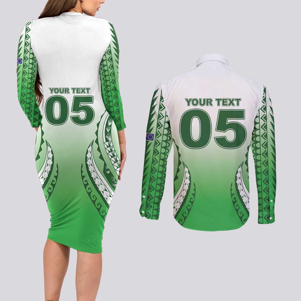 Custom Cook Islands Avaiki Rugby Couples Matching Long Sleeve Bodycon Dress and Long Sleeve Button Shirt Go Champions LT05 - Polynesian Pride