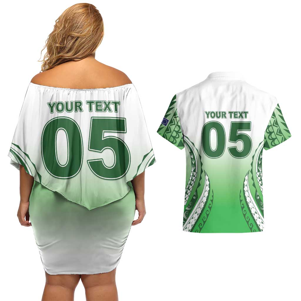 Custom Cook Islands Avaiki Rugby Couples Matching Off Shoulder Short Dress and Hawaiian Shirt Go Champions LT05 - Polynesian Pride