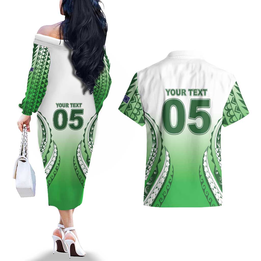 Custom Cook Islands Avaiki Rugby Couples Matching Off The Shoulder Long Sleeve Dress and Hawaiian Shirt Go Champions LT05 - Polynesian Pride
