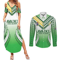 Custom Cook Islands Avaiki Rugby Couples Matching Summer Maxi Dress and Long Sleeve Button Shirt Go Champions - Polynesian Pride