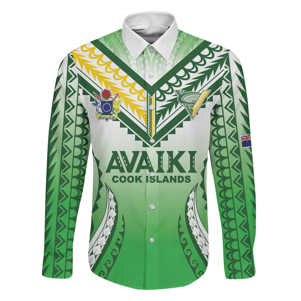 Custom Cook Islands Avaiki Rugby Family Matching Long Sleeve Bodycon Dress and Hawaiian Shirt Go Champions LT05 Dad's Shirt - Long Sleeve Green - Polynesian Pride
