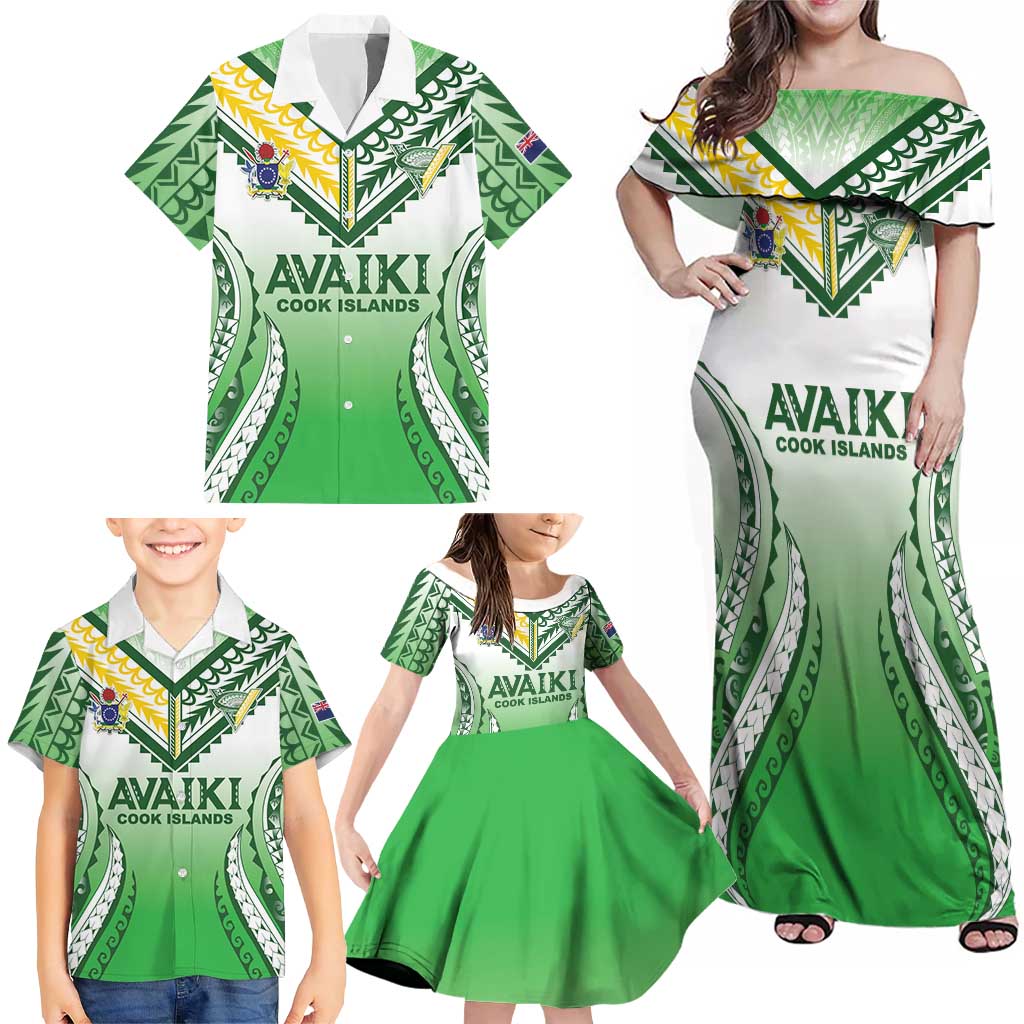 Custom Cook Islands Avaiki Rugby Family Matching Off Shoulder Maxi Dress and Hawaiian Shirt Go Champions LT05 - Polynesian Pride