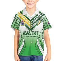 Custom Cook Islands Avaiki Rugby Family Matching Off Shoulder Maxi Dress and Hawaiian Shirt Go Champions LT05 Son's Shirt Green - Polynesian Pride