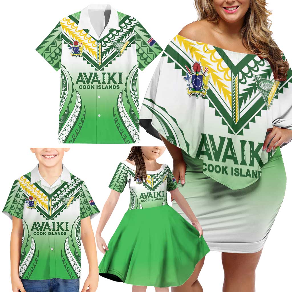 Custom Cook Islands Avaiki Rugby Family Matching Off Shoulder Short Dress and Hawaiian Shirt Go Champions LT05 - Polynesian Pride