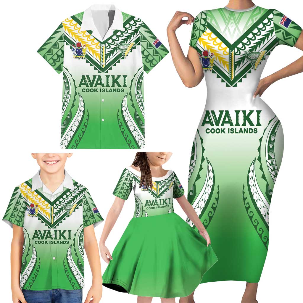 Custom Cook Islands Avaiki Rugby Family Matching Short Sleeve Bodycon Dress and Hawaiian Shirt Go Champions LT05 - Polynesian Pride