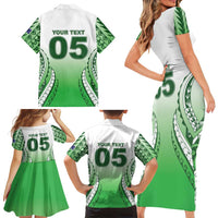 Custom Cook Islands Avaiki Rugby Family Matching Short Sleeve Bodycon Dress and Hawaiian Shirt Go Champions LT05 - Polynesian Pride