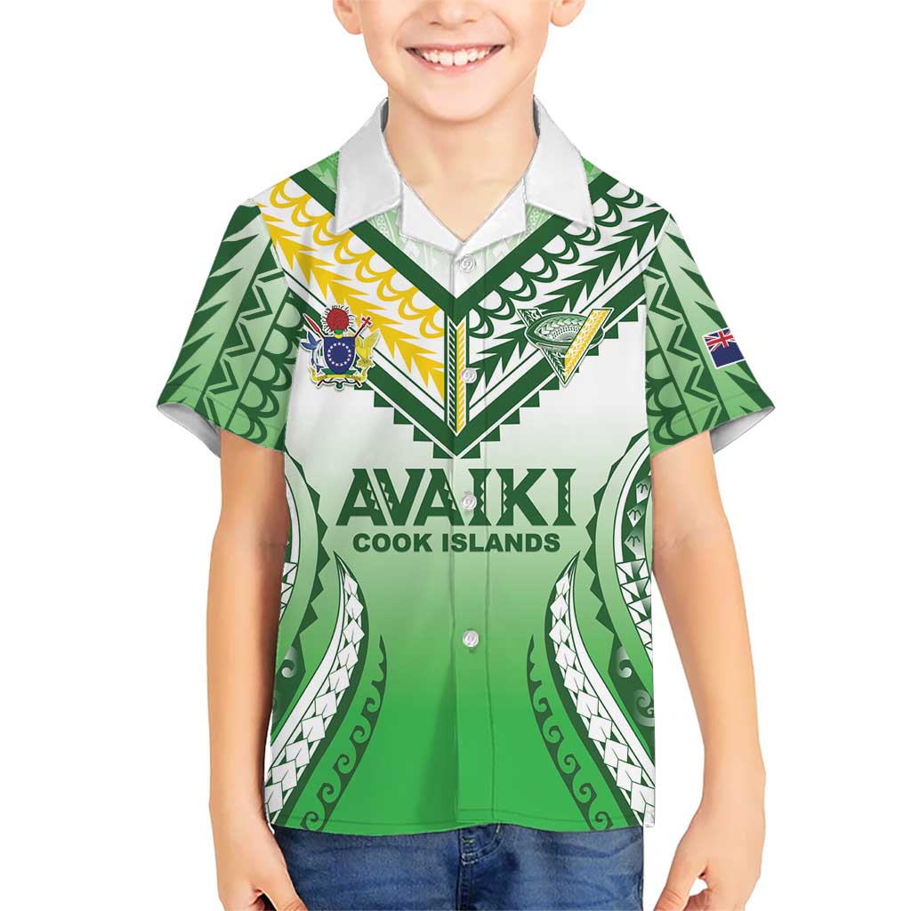 Custom Cook Islands Avaiki Rugby Family Matching Summer Maxi Dress and Hawaiian Shirt Go Champions LT05 Son's Shirt Green - Polynesian Pride