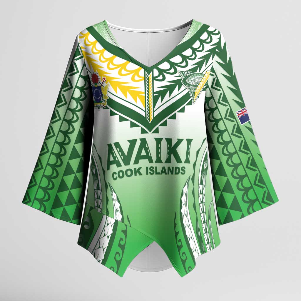 Custom Cook Islands Avaiki Rugby Kimono Sleeve Blouse Go Champions LT05 Female Green - Polynesian Pride
