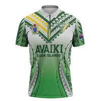 Custom Cook Islands Avaiki Rugby Zipper Polo Shirt Go Champions LT05 Green - Polynesian Pride