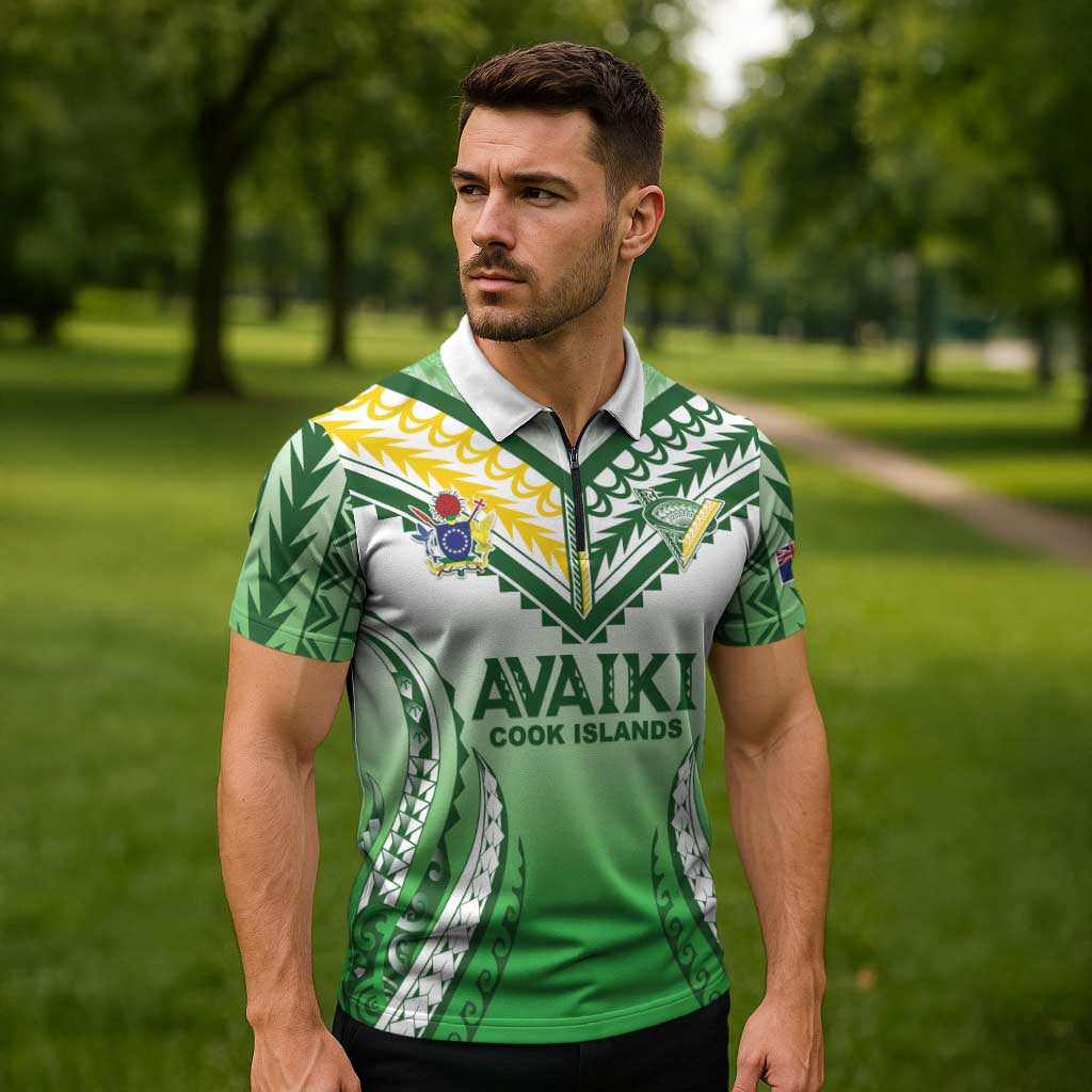 Custom Cook Islands Avaiki Rugby Zipper Polo Shirt Go Champions LT05 - Polynesian Pride
