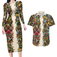 Hawaii And Japan Couples Matching Long Sleeve Bodycon Dress and Hawaiian Shirt Tiki With Oni Mask LT05 Colorful - Polynesian Pride
