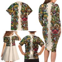 Hawaii And Japan Family Matching Long Sleeve Bodycon Dress and Hawaiian Shirt Tiki With Oni Mask LT05 - Polynesian Pride