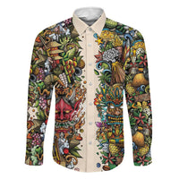 Hawaii And Japan Family Matching Mermaid Dress and Hawaiian Shirt Tiki With Oni Mask LT05 Dad's Shirt - Long Sleeve Colorful - Polynesian Pride